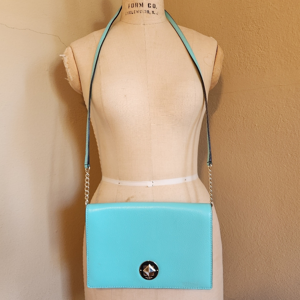 Kate Spade Grand Street Calico Leather aqua Tiffany's color crossbody purse bag